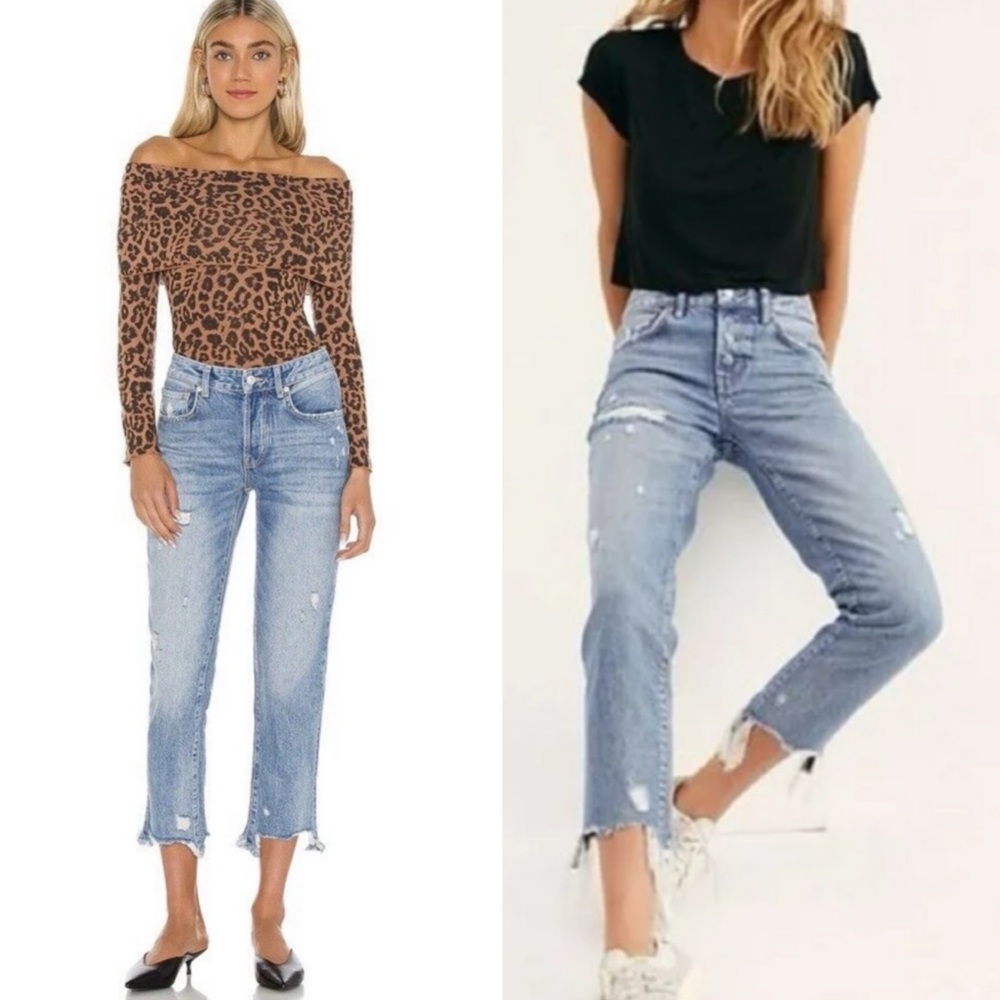 FP WE THE FREE Good Times Relaxed Distressed Jeans In November Rain Size 30 Boho